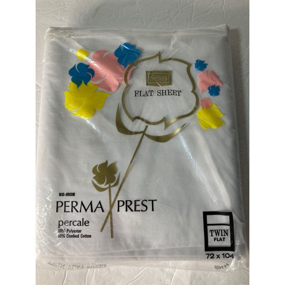 Sears Vintage Perma Prest Flat Sheet Twin Percale New Open Package